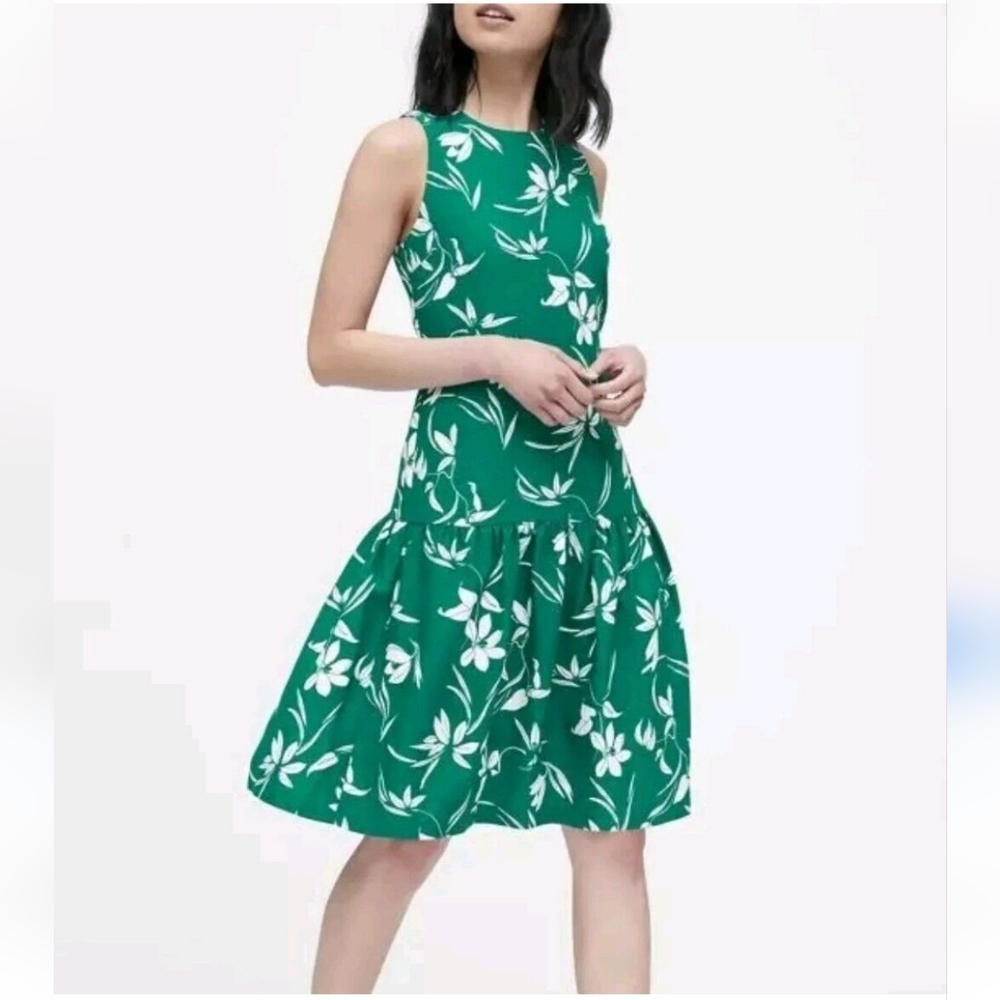 Banana Republic Floral Midi Dress Forest Green & White Size 0